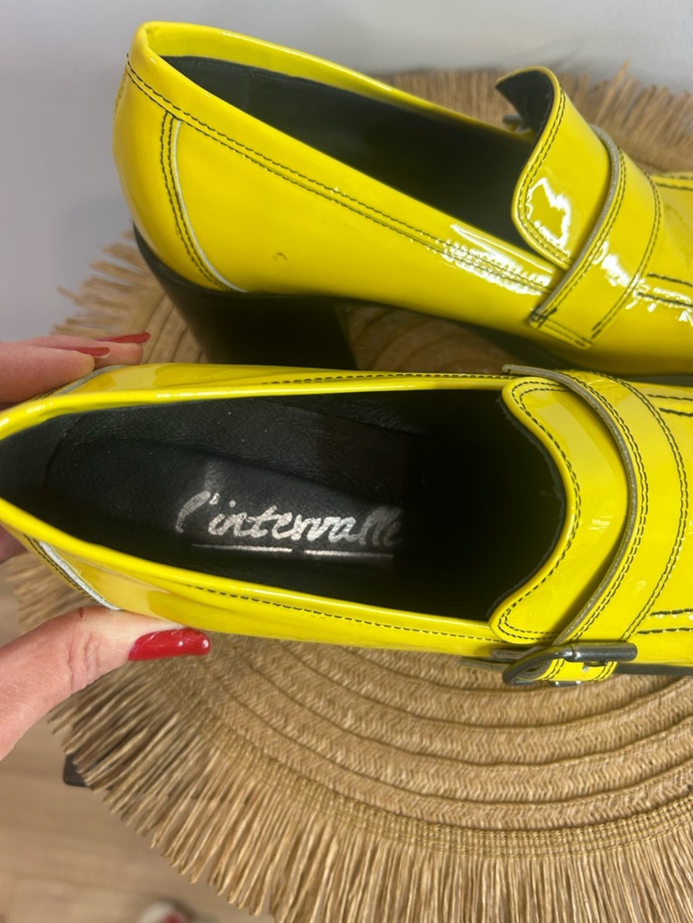 L'INTERVALLE Yellow Patent Buckle Block Heel Loafers❤️9 - Picture 5 of 15